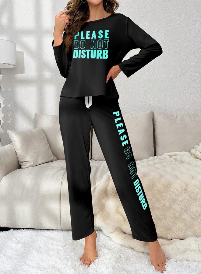Take Two Slogan Print Long Sleeve T-Shirt and Pyjama Set - Image 5