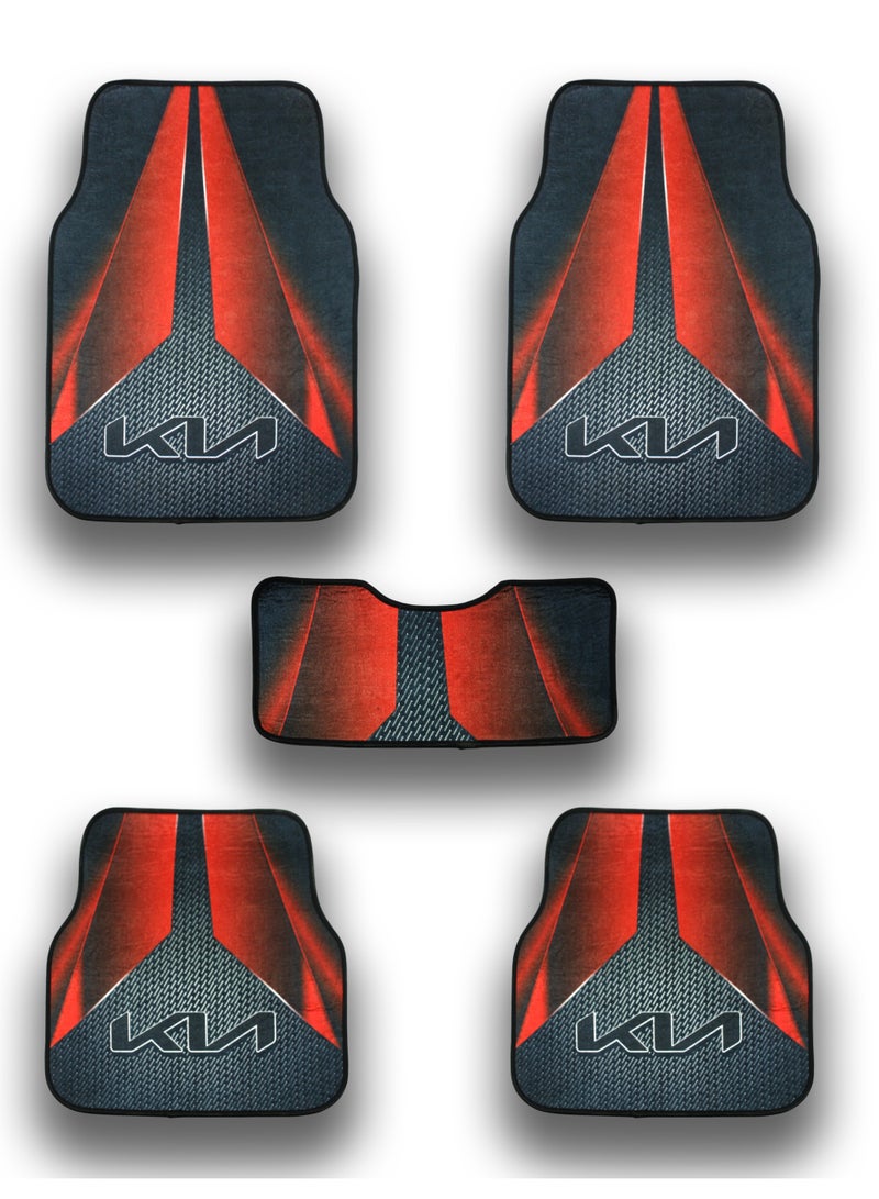 طقم دواسات سيارة 5 قطع متوافقة مع جميع سيارات تصميم مانع للانزلاق لحماية أرضية السيارة من الأتربة والطين والمياه والانسكابات مصنوعة من خامات متينة سهلة التنظيف مناسبة للاستخدام اليومي تشمل الأمام والخلف والقطعة الوسطى ملائمة لسيارات كيا السيدان والـ SUV والهاتشباك اكسسوارات داخلية عملية - Image 1