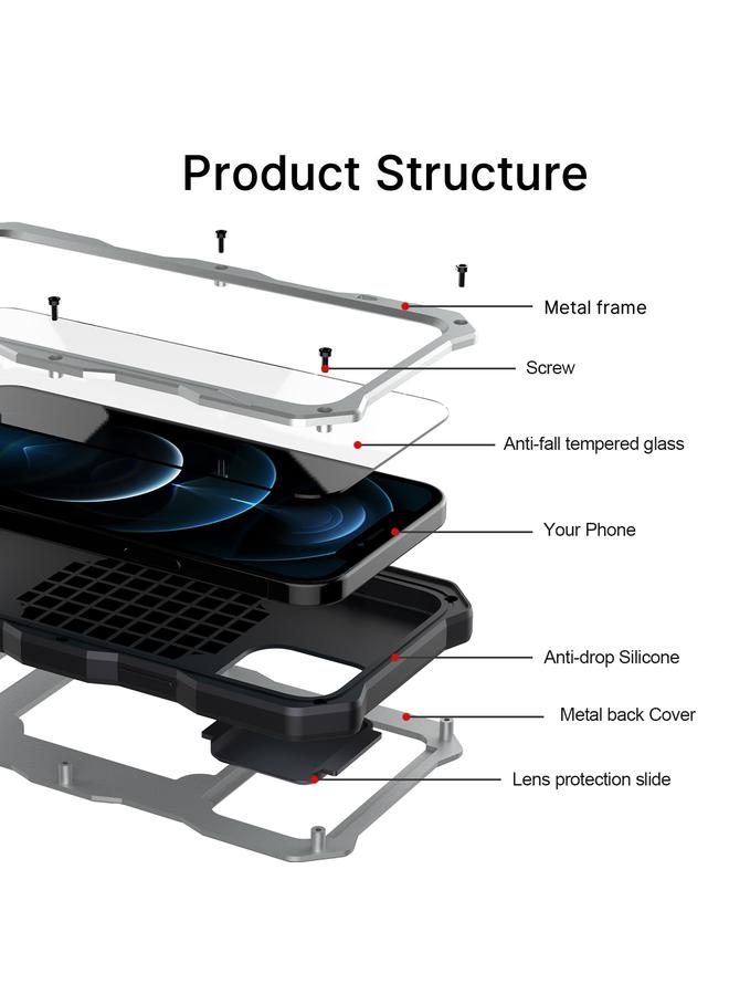 Zaboon Case For iPhone 12 / 12 Pro Metal + Silicone Sliding Camshield Holder Phone Case - Image 3