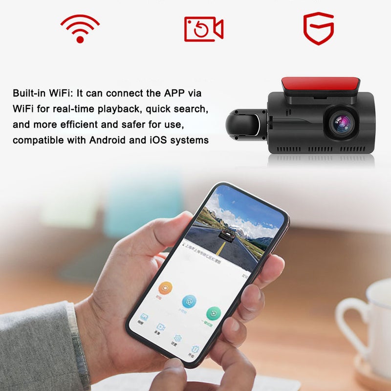 كاميرا واقعة سيارة DVR بدقة 1440P مع كاميرا مزدوجة أمام وخلف الشاشة، مسجل قيادة بشاشة IPS بقياس 3.5 بوصة، زاوية واسعة 170 درجة مع رؤية ليلية، ووايفا مدمج ومستشعر G، ومنظور وقوف سيارتي وتسجيل حلقي - Image 2