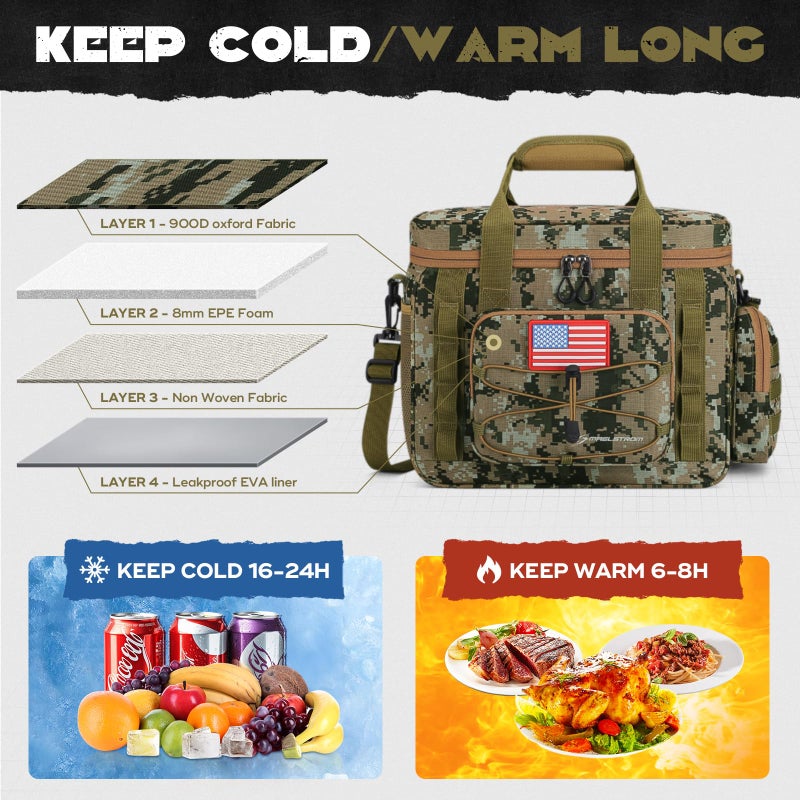 Maelstrom Large Tactical Lunch Box for Men,Insulated Lunch Bag, Leakproof Soft Cooler Bags with Detachable MOLLE Bag,Durable Lunch Tote for Adult Women Work,Picnic,30 Cans/20 L, Camouflage - Image 2