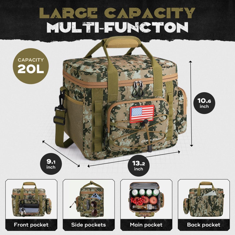 Maelstrom Large Tactical Lunch Box for Men,Insulated Lunch Bag, Leakproof Soft Cooler Bags with Detachable MOLLE Bag,Durable Lunch Tote for Adult Women Work,Picnic,30 Cans/20 L, Camouflage - Image 5