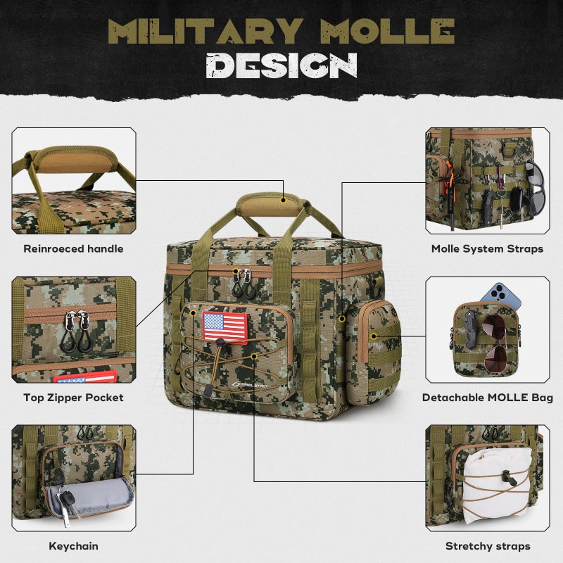 Maelstrom Large Tactical Lunch Box for Men,Insulated Lunch Bag, Leakproof Soft Cooler Bags with Detachable MOLLE Bag,Durable Lunch Tote for Adult Women Work,Picnic,30 Cans/20 L, Camouflage - Image 4