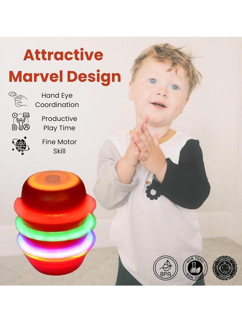 MAGIC VAULT 4pcs Superhero Flashing Gyro Spinner, LED Light Up Flashing Spinning Tops with Gyroscope, Motion Colorful Spinning Tops for Kids, Novelty Goodie Bag Fillers Gifts Stuffers for Birthday Party - Image 2