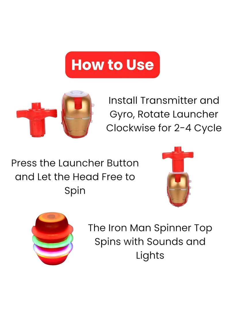 MAGIC VAULT 4pcs Superhero Flashing Gyro Spinner, LED Light Up Flashing Spinning Tops with Gyroscope, Motion Colorful Spinning Tops for Kids, Novelty Goodie Bag Fillers Gifts Stuffers for Birthday Party - Image 4