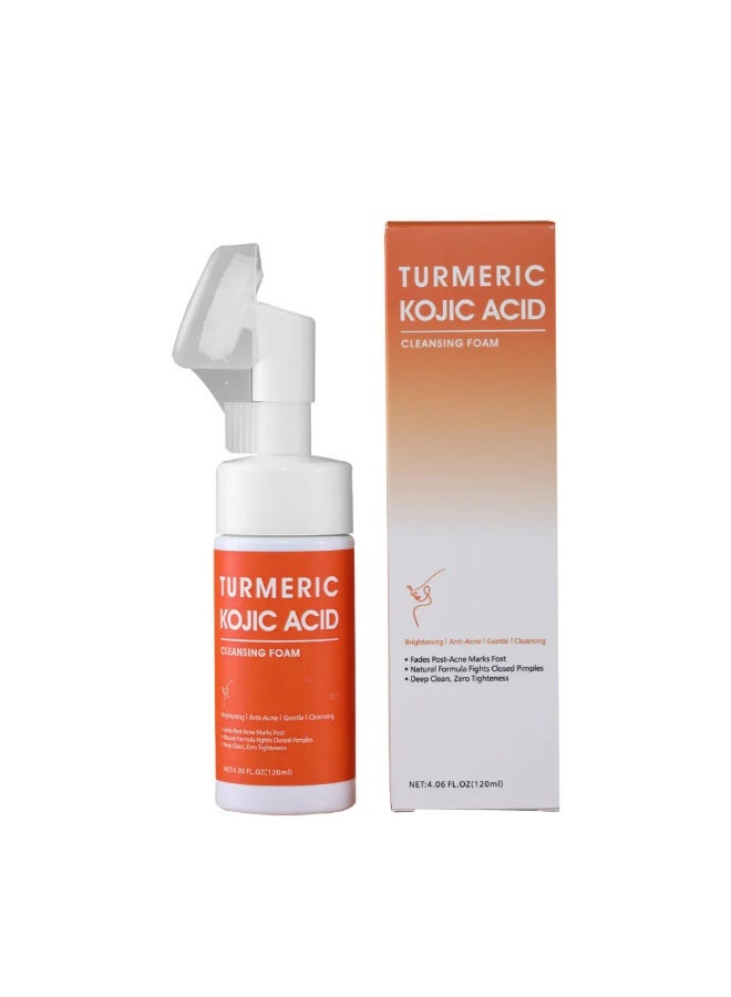 CKTUING Turmeric Kojic Acid Facial Cleanser, Brightening Foaming Makeup Remover, Turmeric Cleansing with Brush Head for Dark Spots 4.23 oz - Image 1