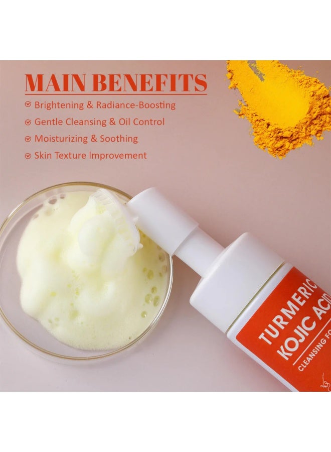 CKTUING Turmeric Kojic Acid Facial Cleanser, Brightening Foaming Makeup Remover, Turmeric Cleansing with Brush Head for Dark Spots 4.23 oz - Image 3