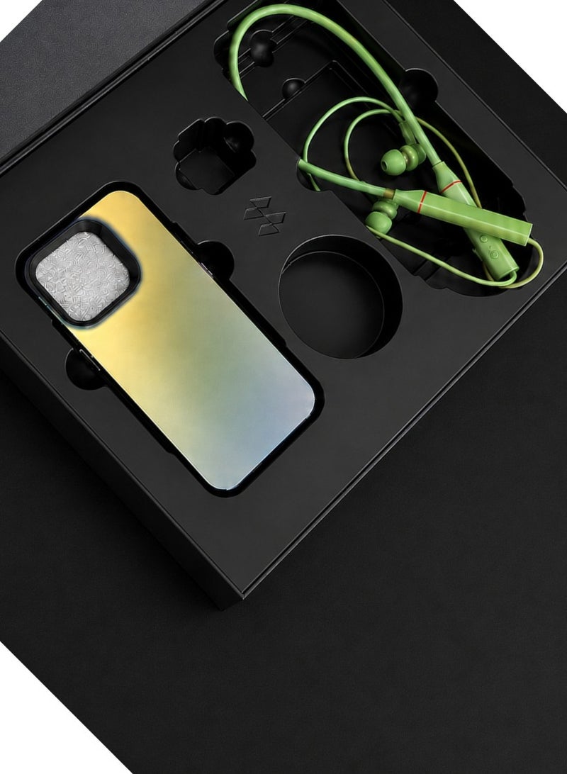 iPhone 15 Premium Shockproof Phone Case & Wireless Bluetooth Neckband Earphones Combo | Magnetic Protective Mobile Cover | HD Stereo Bluetooth Headset | Sports Earbuds | Hands-Free Calling | Rechargeable | Green - Image 3