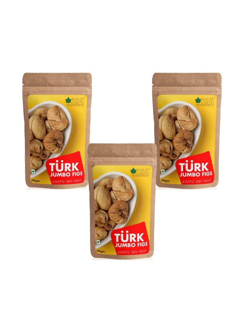BLISS OF EARTH 200gm Jumbo Turkish Figs, Exotic Dry Fruit For Great Health and taste Vitamins and Minerals Rich Pack of 3
