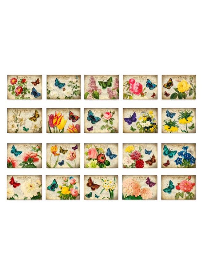 Postcard Fair Victorian Flowers Postcard Set Of 20 Postcards. Artistic Flower In A Vintage Style Post Card Variety Pack. Made In Usa. - Image 1