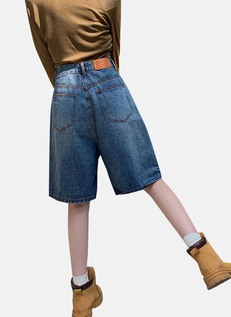 YUNIQEE Blue Relaxed Solid Denim Shorts