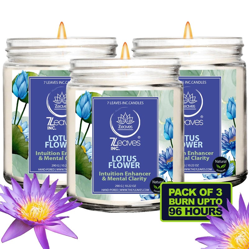 7LEAVES INC. 7LEAVES INC Lotus Flower Aromatherapy Candle for Intuition Enhancement and Mental Clarity Banishes Negative Energy Chakra Healing Natural Soy Wax Glass Jar Candle for Aromatherapy 102 Oz 