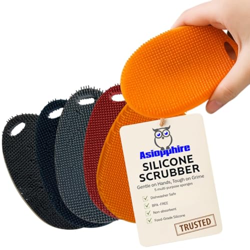 Asiopphire Silicone Sponge Dish Scrubber - Food Grade and Housecleaning - BPA Free Silicone Kitchen Scrubber [5 Pack Ovals Winter] - Image 1