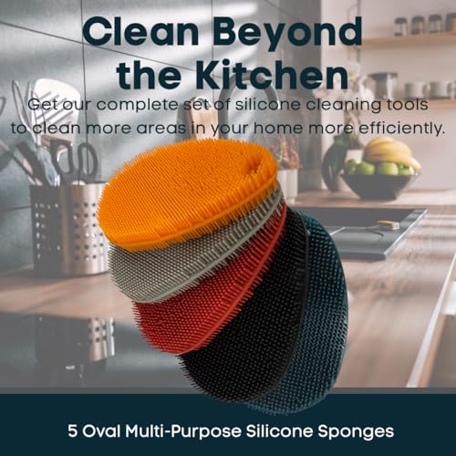 Asiopphire Silicone Sponge Dish Scrubber - Food Grade and Housecleaning - BPA Free Silicone Kitchen Scrubber [5 Pack Ovals Winter] - Image 2