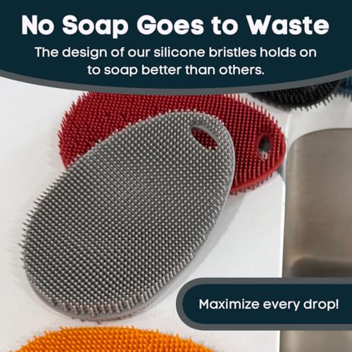 Asiopphire Silicone Sponge Dish Scrubber - Food Grade and Housecleaning - BPA Free Silicone Kitchen Scrubber [5 Pack Ovals Winter] - Image 4