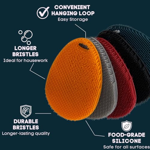 Asiopphire Silicone Sponge Dish Scrubber - Food Grade and Housecleaning - BPA Free Silicone Kitchen Scrubber [5 Pack Ovals Winter] - Image 3