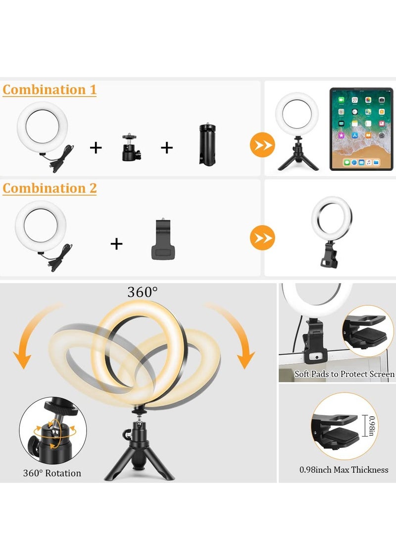 كاست ويف حلقة إضاءة LED مع حامل ثلاثي القوائم وحامل هاتف للبث المباشر وفيديوهات يوتيوب، حلقة إضاءة مكياج مكتبية قابلة للتعتيم للتصوير الفوتوغرافي، التصوير باستخدام 3 أوضاع إضاءة و10 مستويات سطوع (5 بوصات) - Image 5