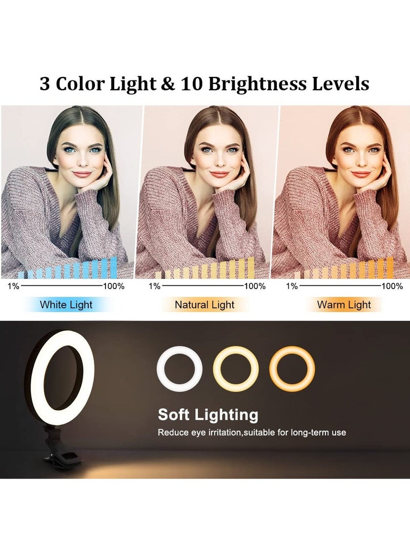 كاست ويف حلقة إضاءة LED مع حامل ثلاثي القوائم وحامل هاتف للبث المباشر وفيديوهات يوتيوب، حلقة إضاءة مكياج مكتبية قابلة للتعتيم للتصوير الفوتوغرافي، التصوير باستخدام 3 أوضاع إضاءة و10 مستويات سطوع (5 بوصات) - Image 3