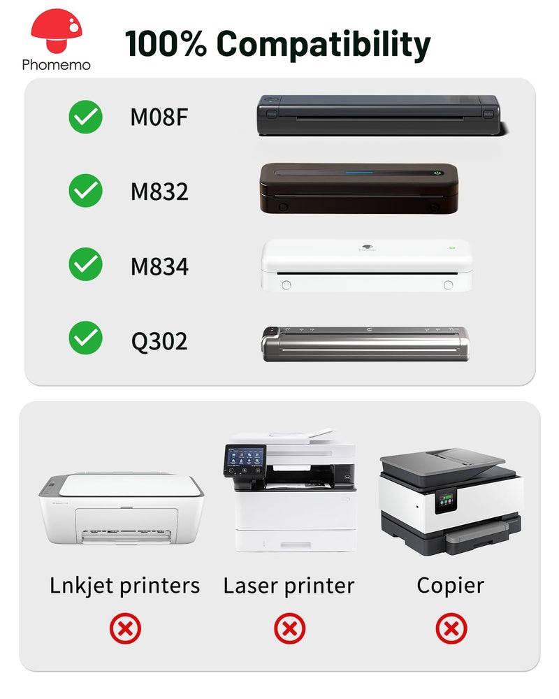 Phomemo US Letter Thermal Printer Paper,Continuous Phomemo M08F Thermal Paper,Compatible with COLORWING M08F, M832, M834, MT800/MT800Q, with Brother Letter Portable Printer, Size 8.5" x 11",200 Sheets - Image 3