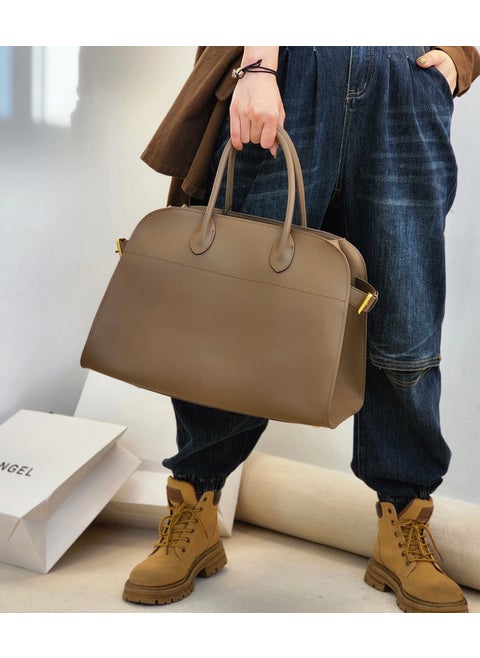 The Row Large Leather Tote for Women Coffee Plain