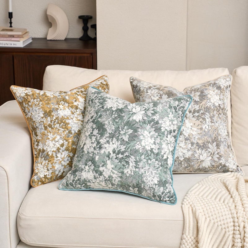 Alerfa Light Blue Neutral Floral Pillow Cover 18 x 18 Inch, Vintage Chenille Square Couch Pillow Cover Soft Decorative Farmhouse Accent Pillowcase for Living Room Bedroom - Image 5