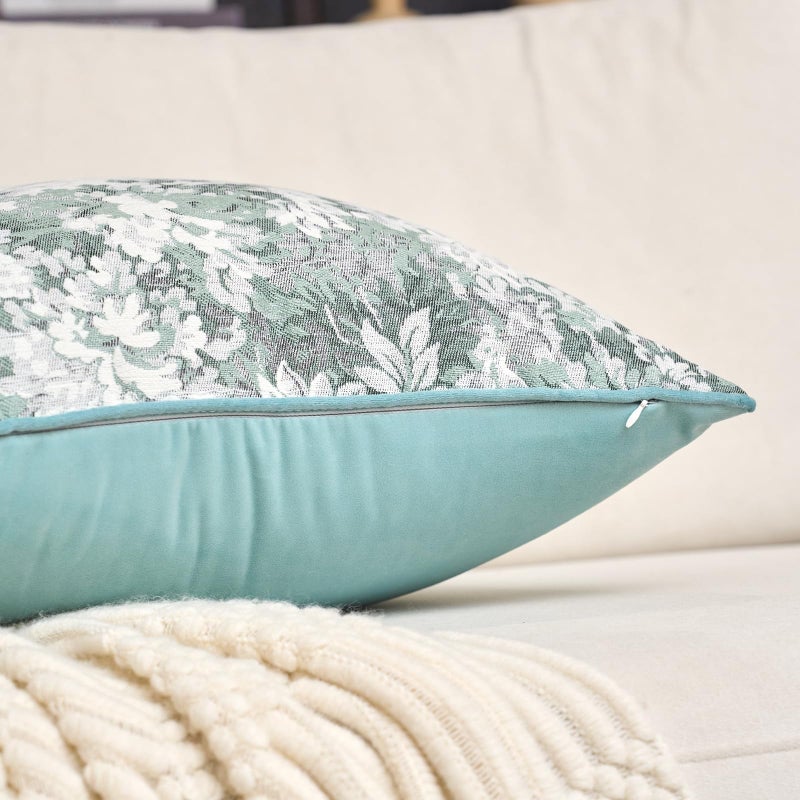 Alerfa Light Blue Neutral Floral Pillow Cover 18 x 18 Inch, Vintage Chenille Square Couch Pillow Cover Soft Decorative Farmhouse Accent Pillowcase for Living Room Bedroom - Image 2