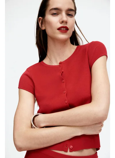 H&M Short-sleeved fine-knit cardigan