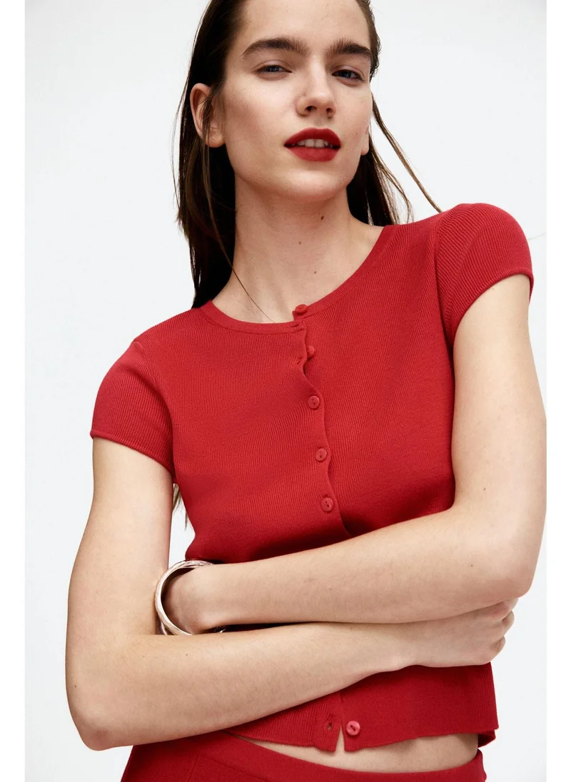 H&M Short-sleeved fine-knit cardigan