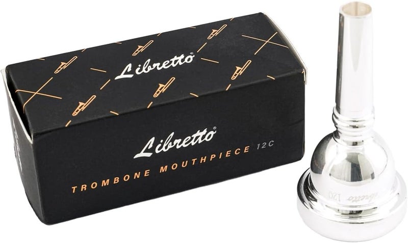 Libretto 12C Trombone Mouthpiece, 2μm Silver Plated w/Vacuum Packing, Fits Small Bore Trombone, Alto Trombone & Baritone, Ideal for Beginner, Student, Jazz Player - Image 1