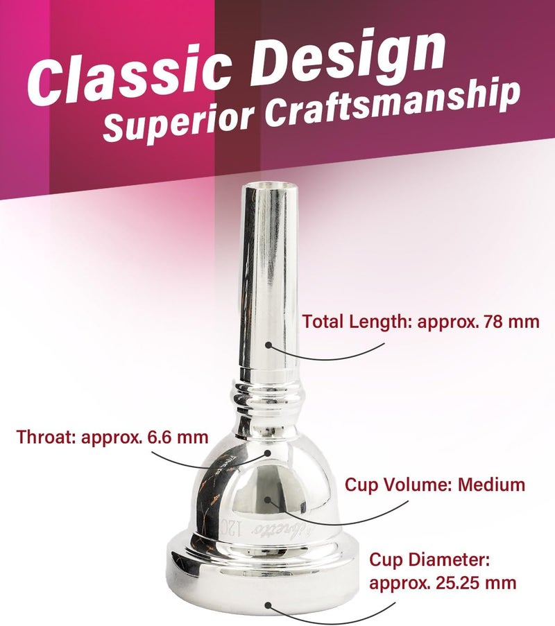 Libretto 12C Trombone Mouthpiece, 2μm Silver Plated w/Vacuum Packing, Fits Small Bore Trombone, Alto Trombone & Baritone, Ideal for Beginner, Student, Jazz Player - Image 2