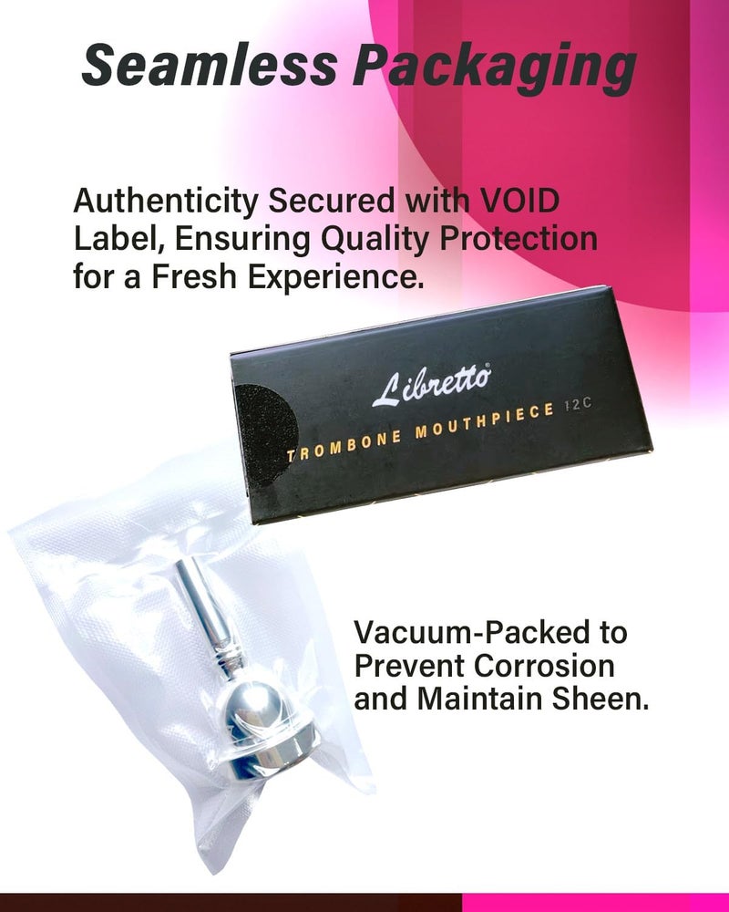 Libretto 12C Trombone Mouthpiece, 2μm Silver Plated w/Vacuum Packing, Fits Small Bore Trombone, Alto Trombone & Baritone, Ideal for Beginner, Student, Jazz Player - Image 5
