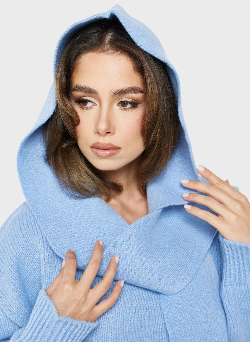 ELLA Tie Detail Sweater With Hoodie