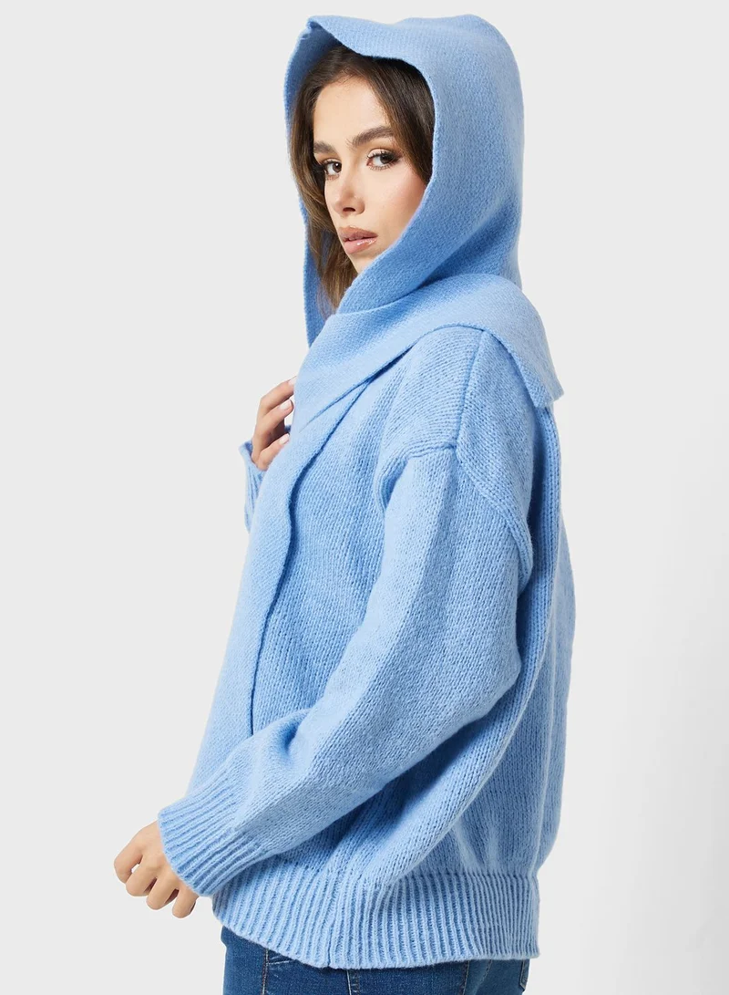 ELLA Tie Detail Sweater With Hoodie