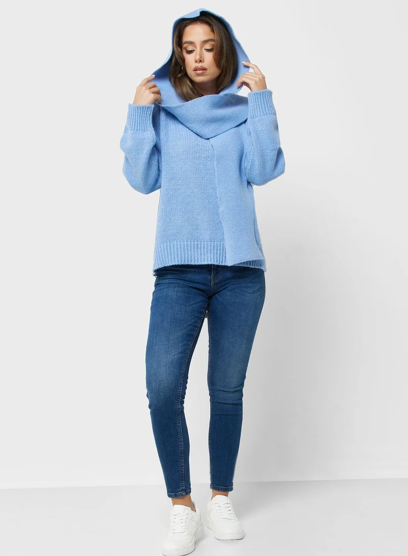 ELLA Tie Detail Sweater With Hoodie