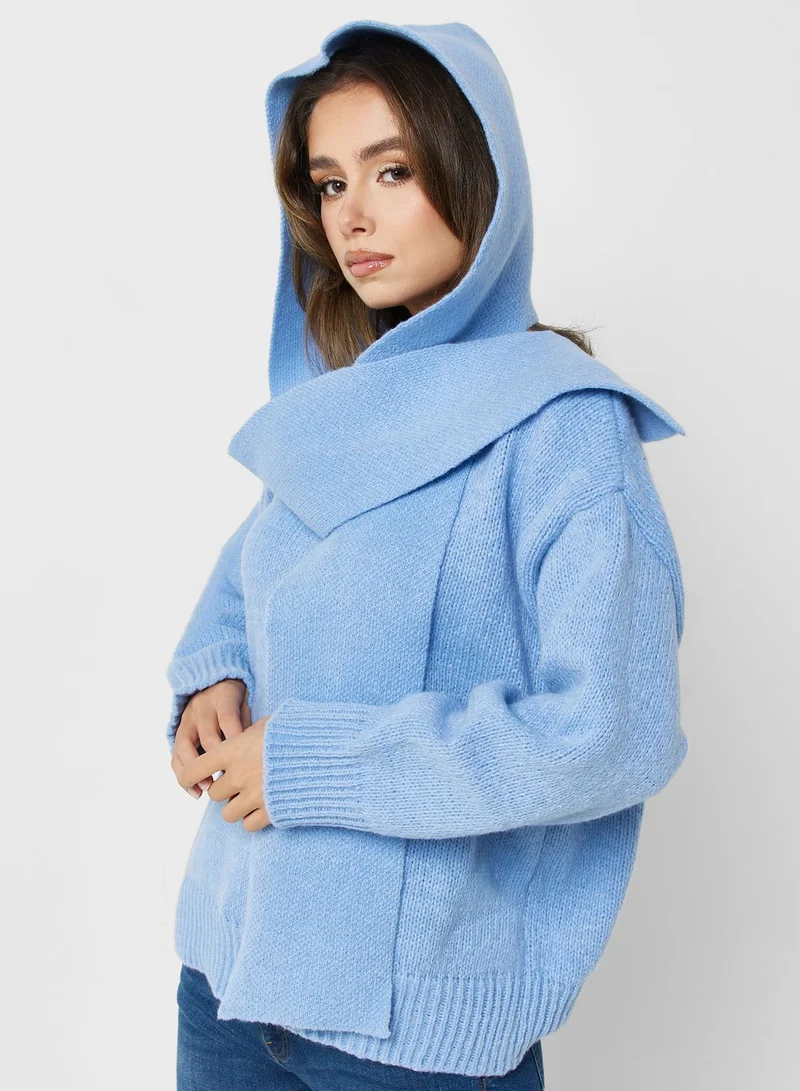 ELLA Tie Detail Sweater With Hoodie