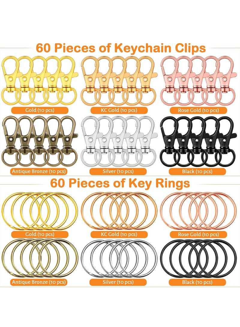 KASTWAVE 120pcs Key Chain Clip Hooks, Swivel Clasps Lanyard Snap Hook with Rings, Keychain Hooks for Lanyard, Purse and Crafting, Lobster Claw Keychains Jewelry DIY Crafts - Image 2