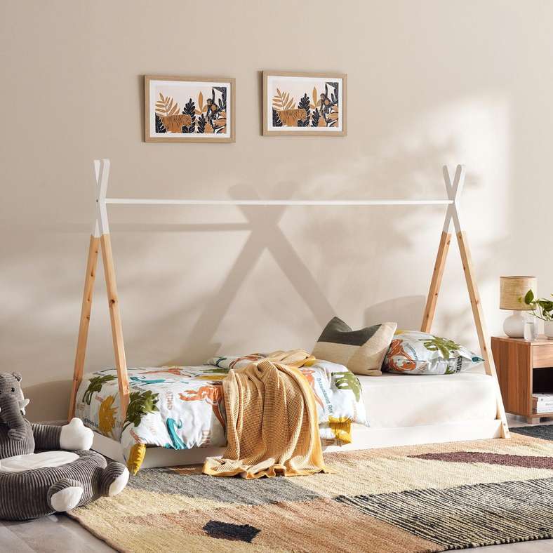 Pan Home سرير أطفال مفرد أبيض طبيعي مع مظلة