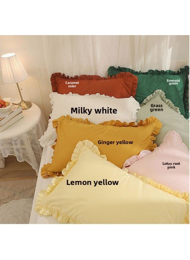 Generic - Xinjiang Cotton Pure Cotton Washed Cotton Pillowcase Pair Of Pure Cotton Pure Color Japanese Style Unprinted Style Mix And Match Single One Pair-Color:??white Double Layer Embroider??+gifts-Specifications:??48*74 (one Pillowcase)??+gifts - Image 1