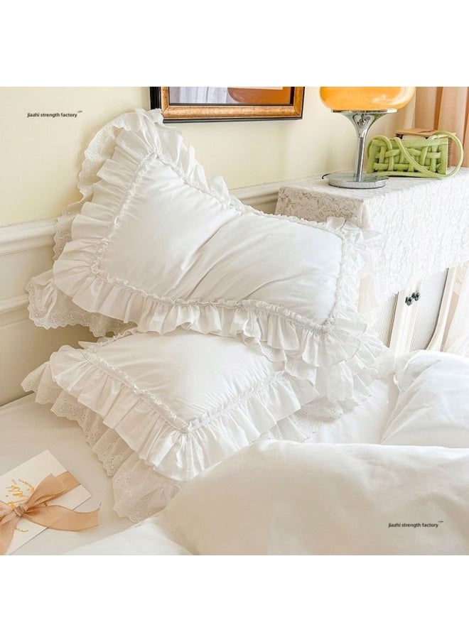 Generic - Xinjiang Cotton Pure Cotton Washed Cotton Pillowcase Pair Of Pure Cotton Pure Color Japanese Style Unprinted Style Mix And Match Single One Pair-Color:??white Double Layer Embroider??+gifts-Specifications:??48*74 (one Pillowcase)??+gifts - Image 1