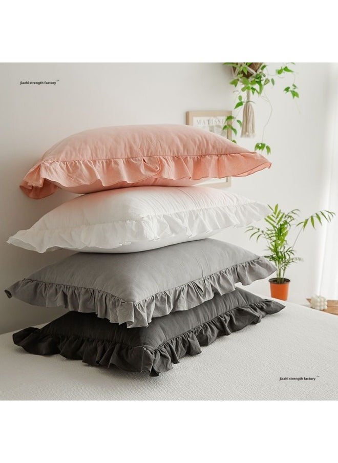 Generic - Xinjiang Cotton Pure Cotton Washed Cotton Pillowcase Pair Of Pure Cotton Pure Color Japanese Style Unprinted Style Mix And Match Single One Pair-Color:??white Double Layer Embroider??+gifts-Specifications:??48*74 (one Pillowcase)??+gifts - Image 1