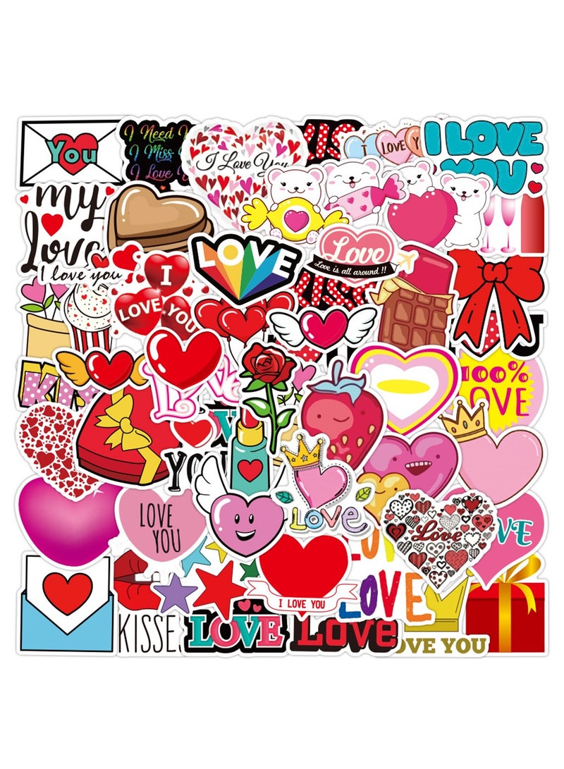 50Pcs Love Stickers Decals, Valentine's Day Stickers for Couple Girlfriend Boyfriend, Waterproof Heart Stickers for Laptop Water Bottle Guitar Scrapbook Phone Case - Image 1