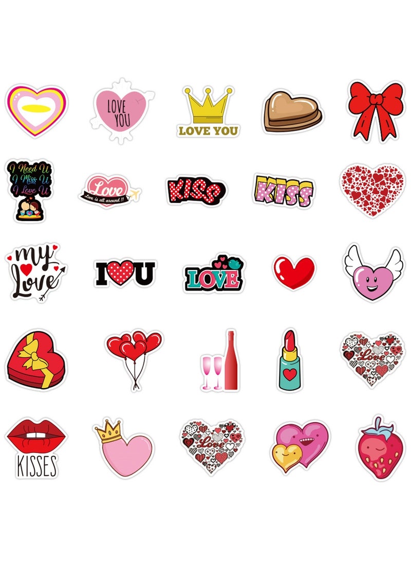 50Pcs Love Stickers Decals, Valentine's Day Stickers for Couple Girlfriend Boyfriend, Waterproof Heart Stickers for Laptop Water Bottle Guitar Scrapbook Phone Case - Image 3