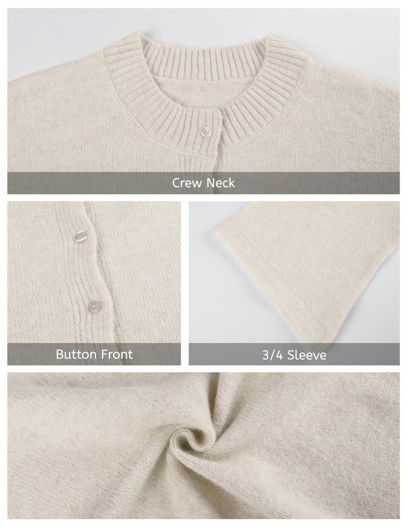 Springrain Cardigan Sweaters for Women Lightweight Knit Cropped Cardigan Button Up Solid Knitwear(Beige-L) - Image 4
