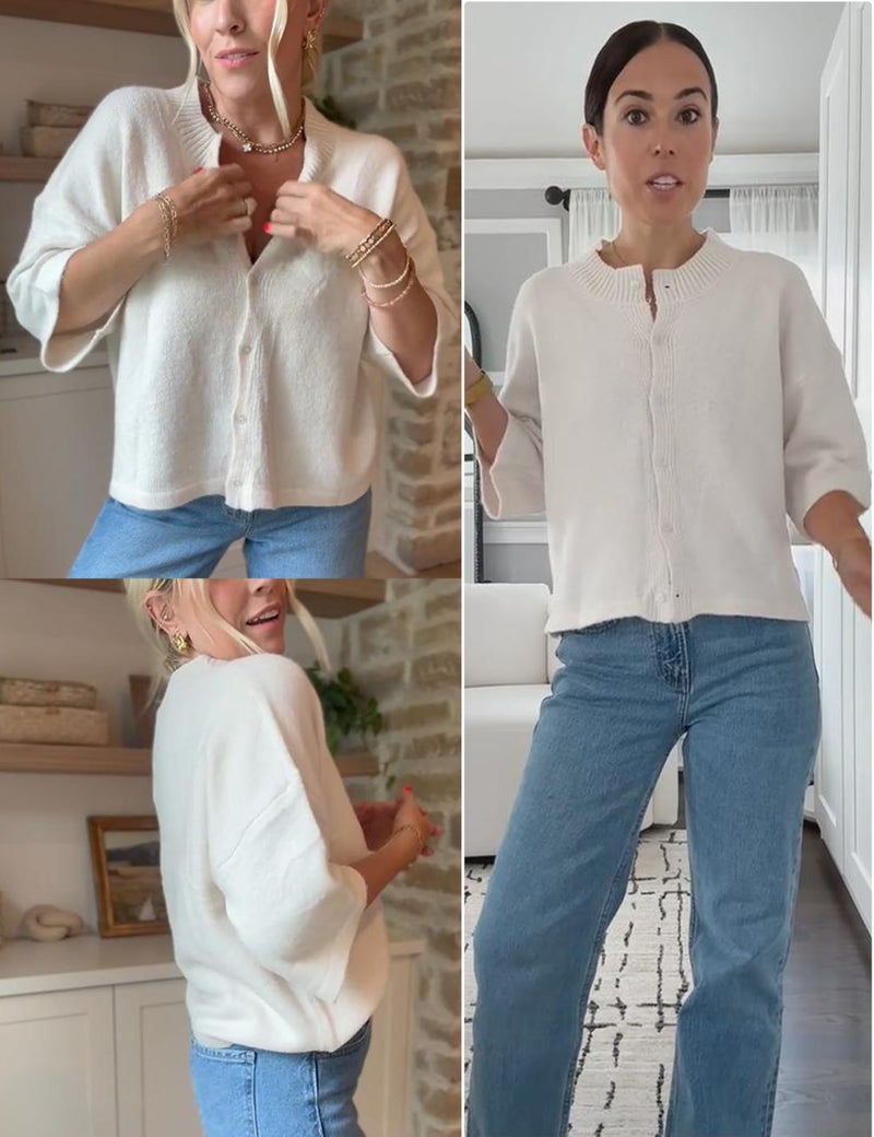 Springrain Cardigan Sweaters for Women Lightweight Knit Cropped Cardigan Button Up Solid Knitwear(Beige-L) - Image 2