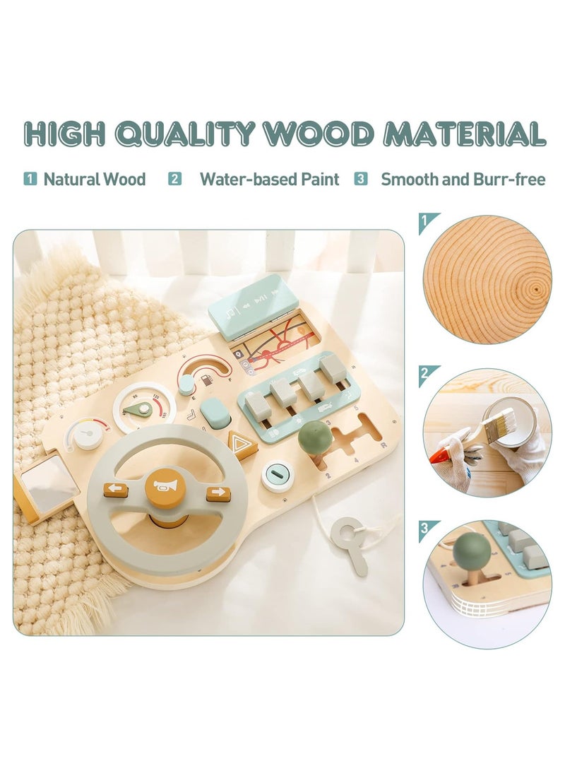 SYOSI Busy Board, Montessori Toy Wooden Car Steering Wheel Busy Board Toddler Sensory Toys, Activity Board for Toddlers, Kids Educational Activities Promotes Fine Motor Basic Skills Toys, Kids Gifts - Image 2