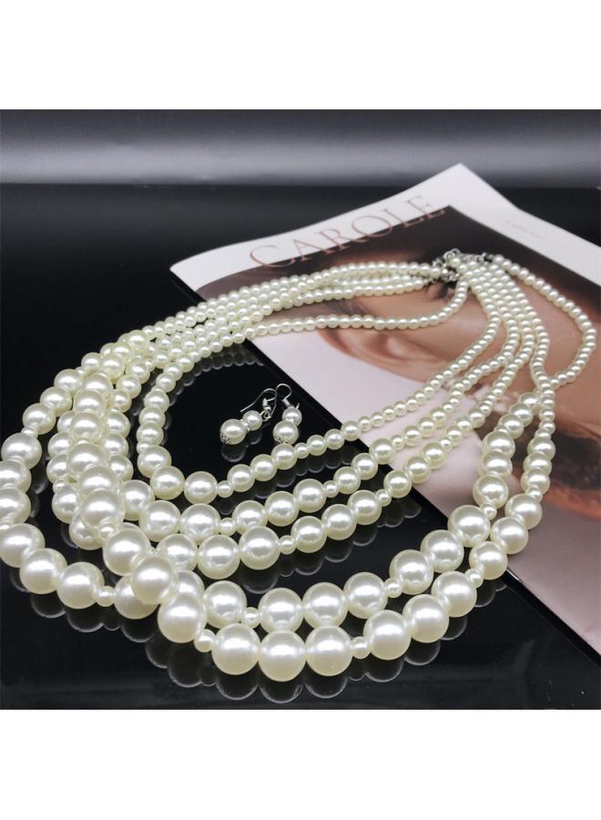 Necklace European And American Multi-layer Exaggerated Imitation Pearl Necklace Retro Dress Cheongsam Banquet Jewelry Beaded