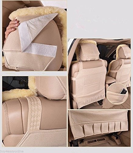 IMQOQ A Pair 50% Genuine Sheepskin Fur Car 2 Front Seat Covers Set Winter Warm Universal Purple… - Image 4