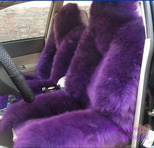IMQOQ A Pair 50% Genuine Sheepskin Fur Car 2 Front Seat Covers Set Winter Warm Universal Purple… - Image 1