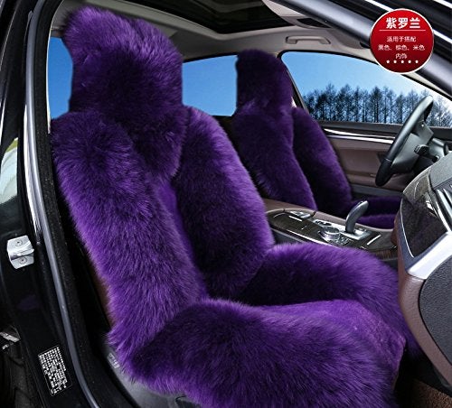 IMQOQ A Pair 50% Genuine Sheepskin Fur Car 2 Front Seat Covers Set Winter Warm Universal Purple… - Image 2
