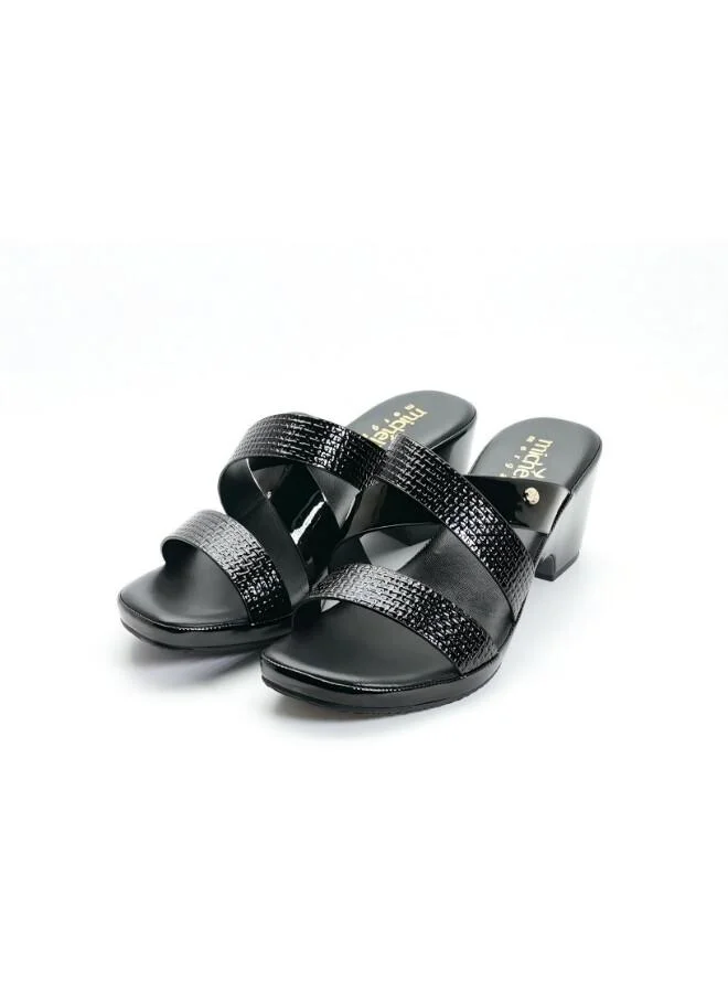 ميشيل مورجان 092-3068 Michelle Morgan Women's Textured Multi-Strap Block Heel Sandals 114RJ217 Black
